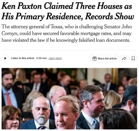 Ken Paxton Claimed Three Houses as His Primary Residence, Records Show